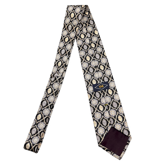 XMI 100% Silk Dress Tie Made in USA Black Geometric Pattern 58" 3.75" - Picture 3 of 9